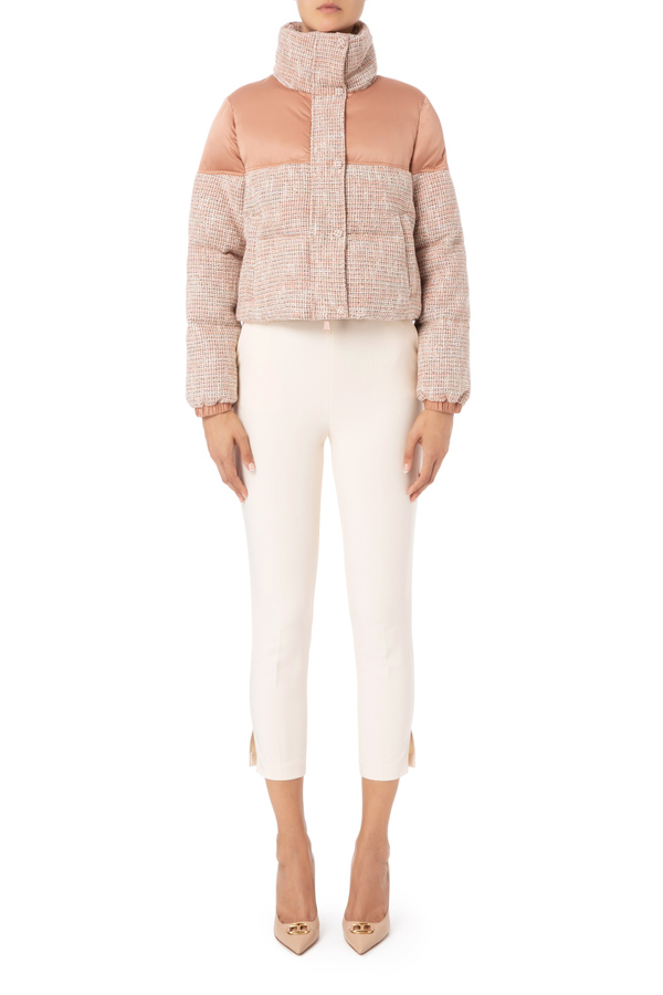 Tweed and voile blend micro quilted jacket - Elisabetta Franchi® Outlet