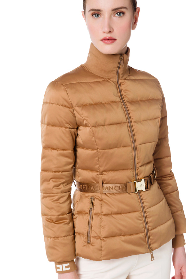 Padded quilted coat with logoed collar and cuffs - Elisabetta Franchi® Outlet