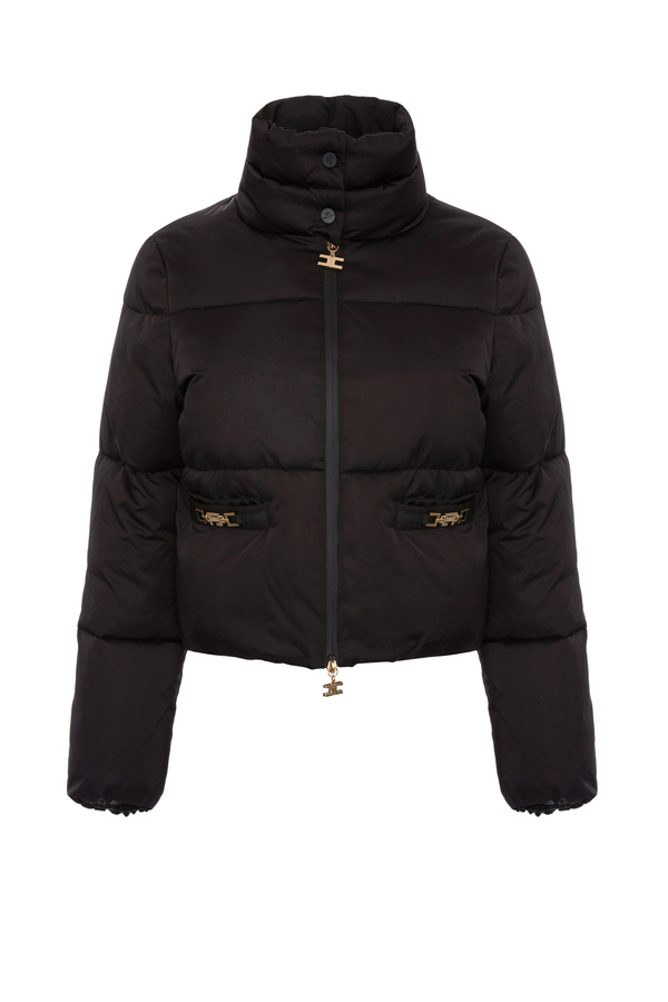 Padded crop down jacket with gold accessories - Elisabetta Franchi® Outlet