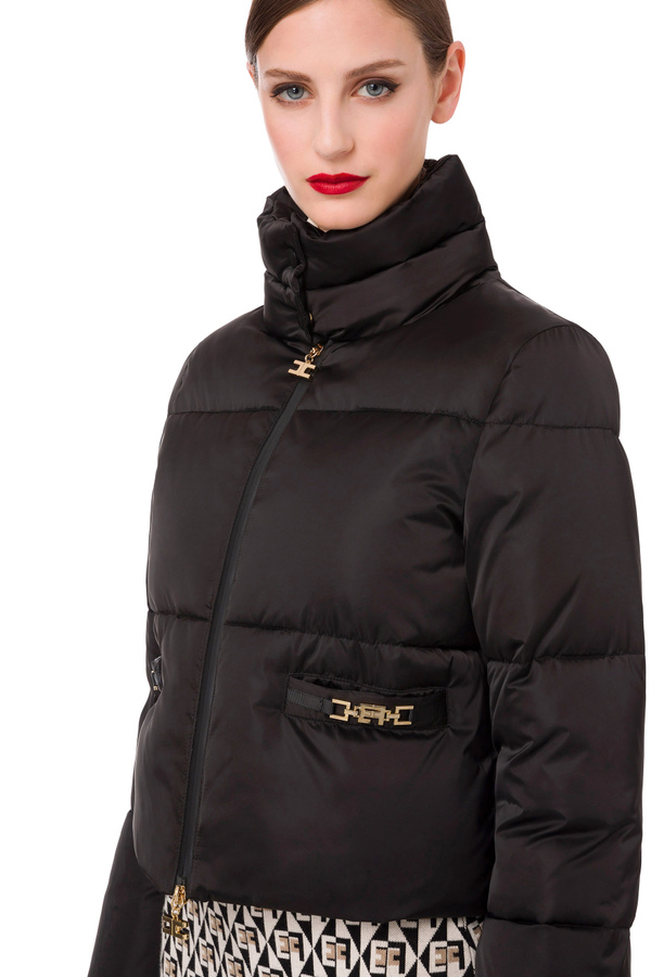Padded crop down jacket with gold accessories - Elisabetta Franchi® Outlet
