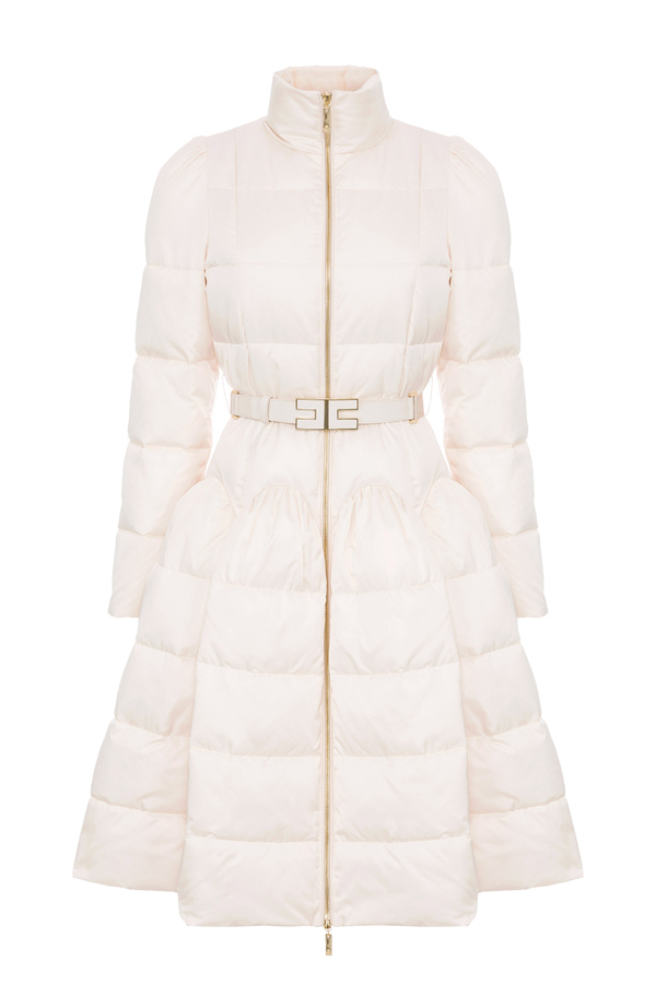 Circle quilted coat with logo belt - Elisabetta Franchi® Outlet