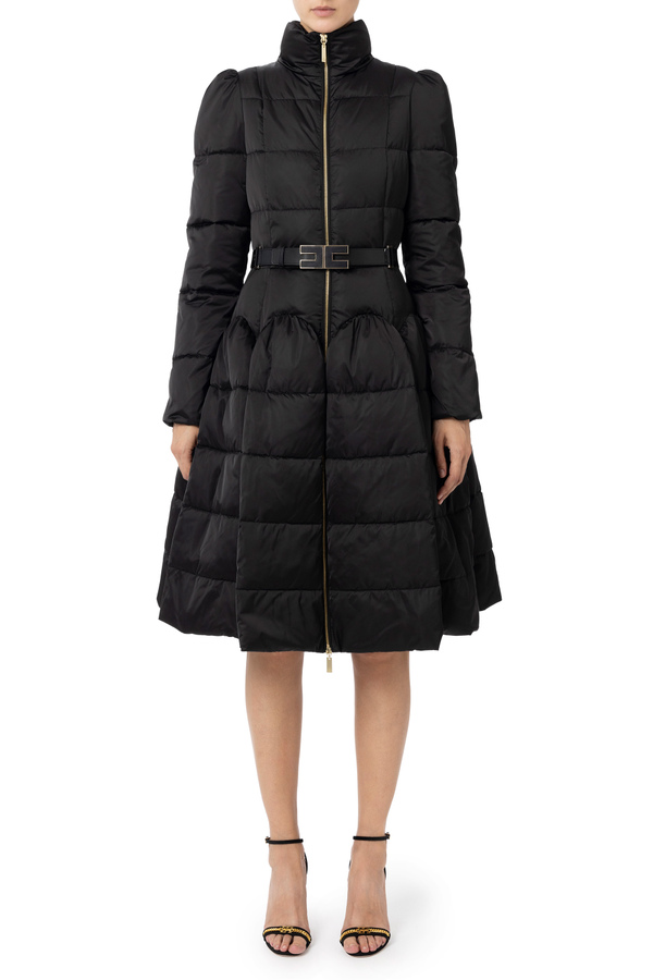 Down jacket in satin voile with circle skirt - Elisabetta Franchi® Outlet