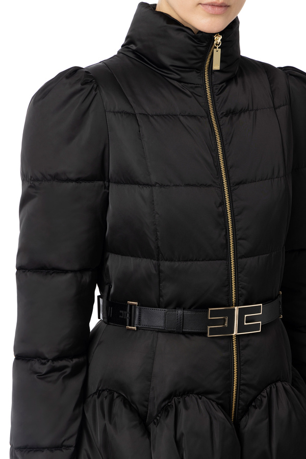 Down jacket in satin voile with circle skirt - Elisabetta Franchi® Outlet