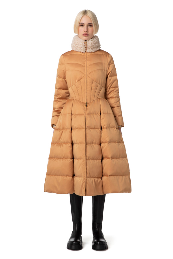 Down jacket in satin voile with circle skirt - Elisabetta Franchi® Outlet