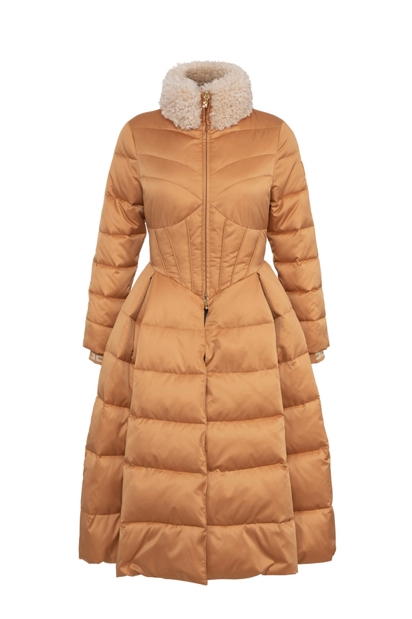 Down jacket in satin voile with circle skirt - Elisabetta Franchi® Outlet