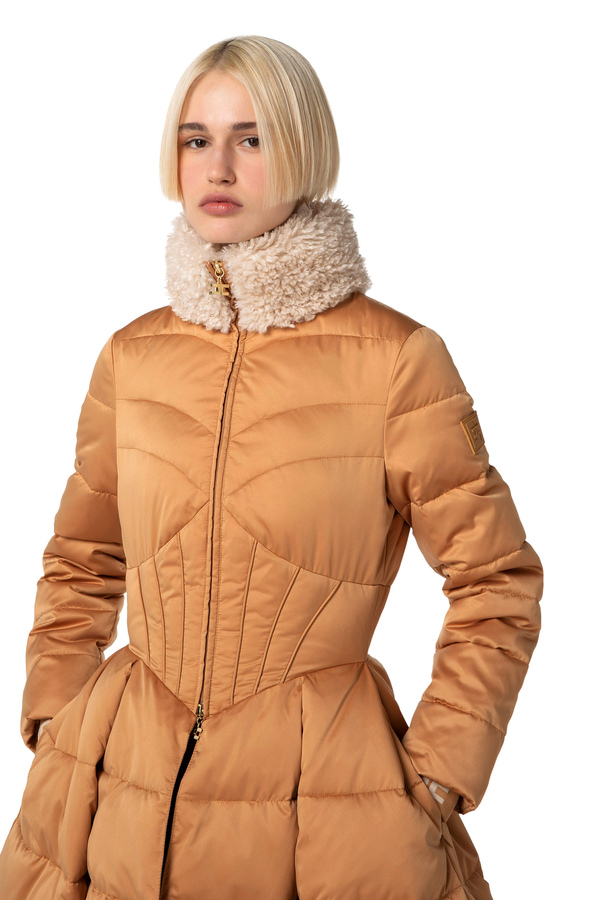 Down jacket in satin voile with circle skirt - Elisabetta Franchi® Outlet