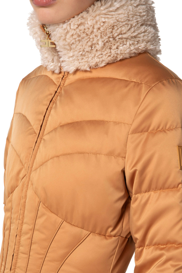 Down jacket in satin voile with circle skirt - Elisabetta Franchi® Outlet