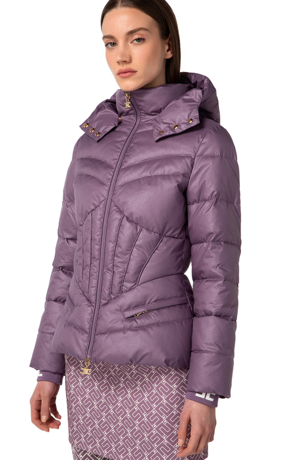 Down jacket in voile with bustier top stitchings - Elisabetta Franchi® Outlet