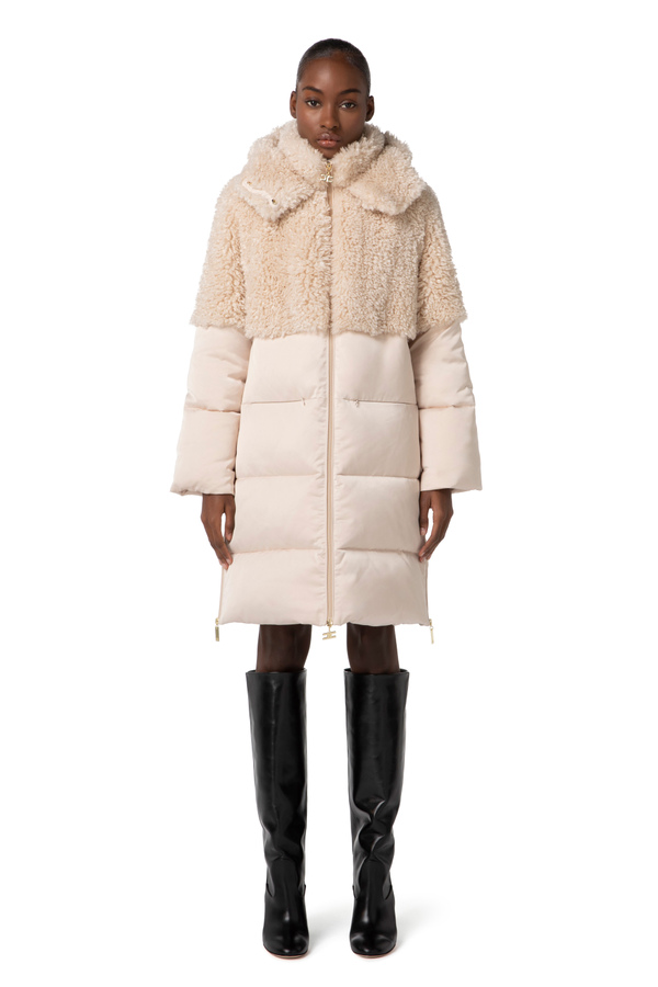 Oversized down jacket in satin voile with faux fur Elisabetta Franchi Outlet