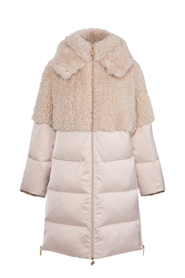 Oversized down jacket in satin voile with faux fur - Elisabetta Franchi® Outlet