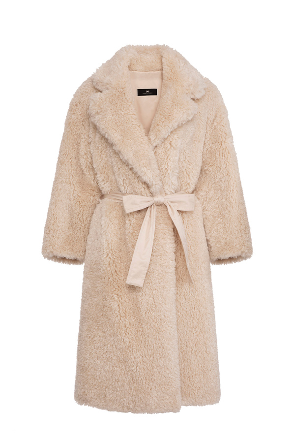 Manteau réversible en voile de satin et fausse fourrure - Elisabetta Franchi® Outlet