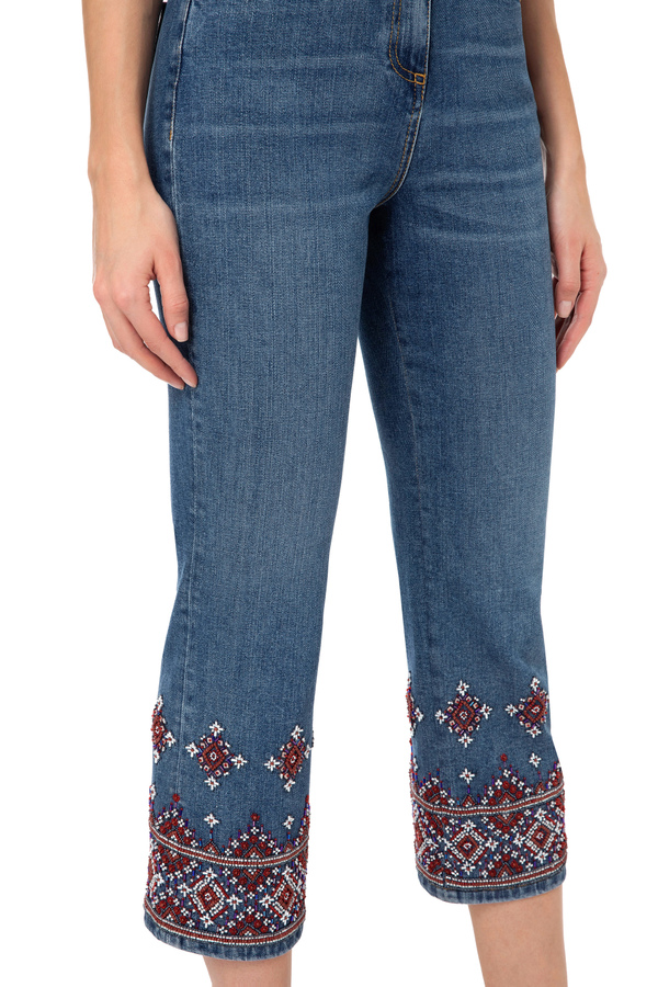 Five-pocket jeans with ethnic embroidery - Elisabetta Franchi® Outlet