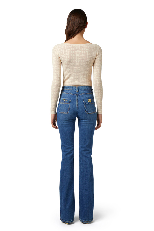 Jean à patte d’éph avec plaques logo - Elisabetta Franchi® Outlet