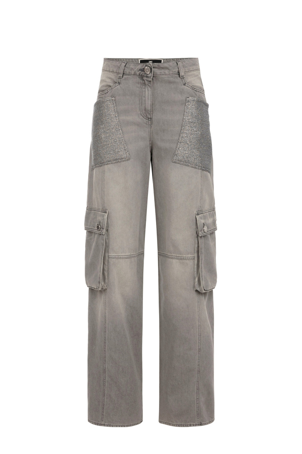 Cargo jeans with tweed pockets - Elisabetta Franchi® Outlet