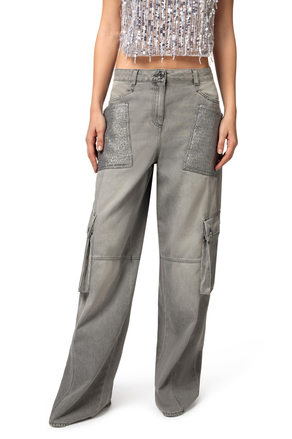 Cargo jeans with tweed pockets - Elisabetta Franchi® Outlet