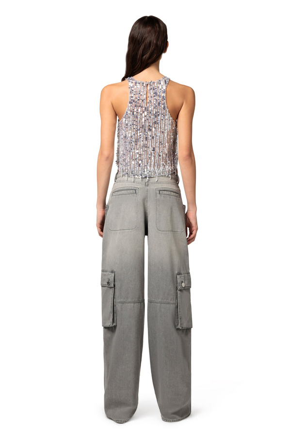 Cargo jeans with tweed pockets - Elisabetta Franchi® Outlet