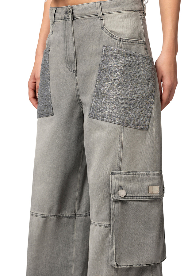 Cargo jeans with tweed pockets - Elisabetta Franchi® Outlet