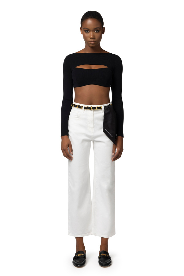 Cropped palazzo jeans with chain belt - Elisabetta Franchi® Outlet