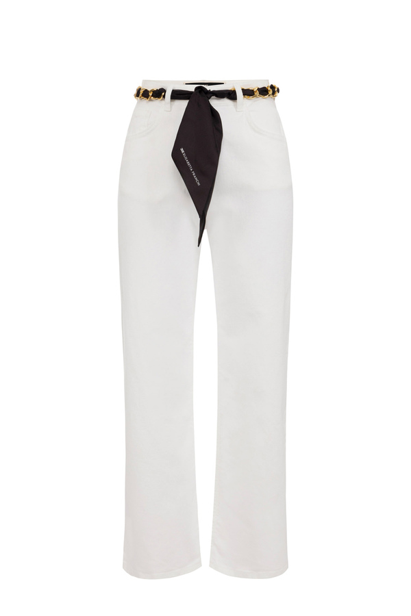 Cropped palazzo jeans with chain belt - Elisabetta Franchi® Outlet