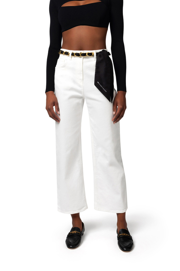 Cropped palazzo jeans with chain belt - Elisabetta Franchi® Outlet