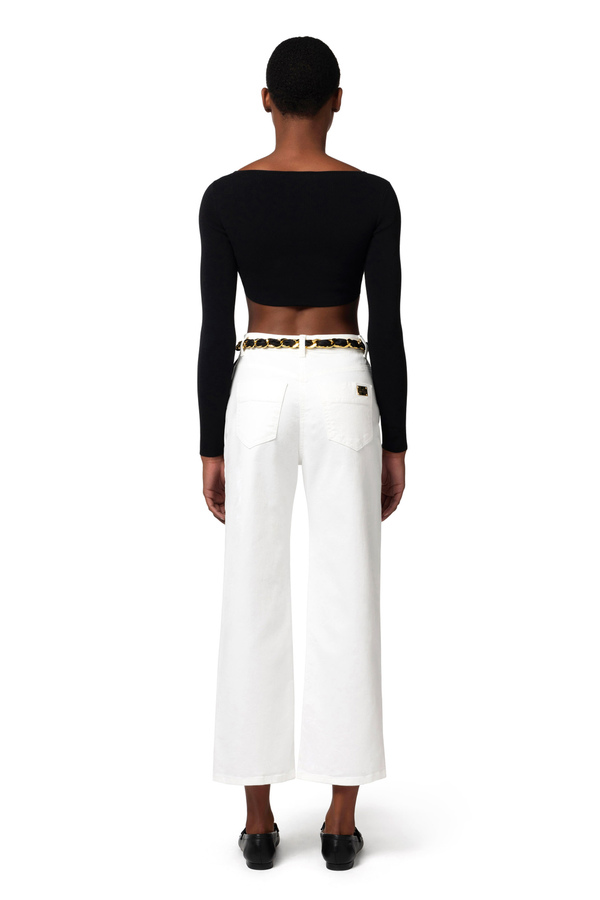 Cropped palazzo jeans with chain belt - Elisabetta Franchi® Outlet