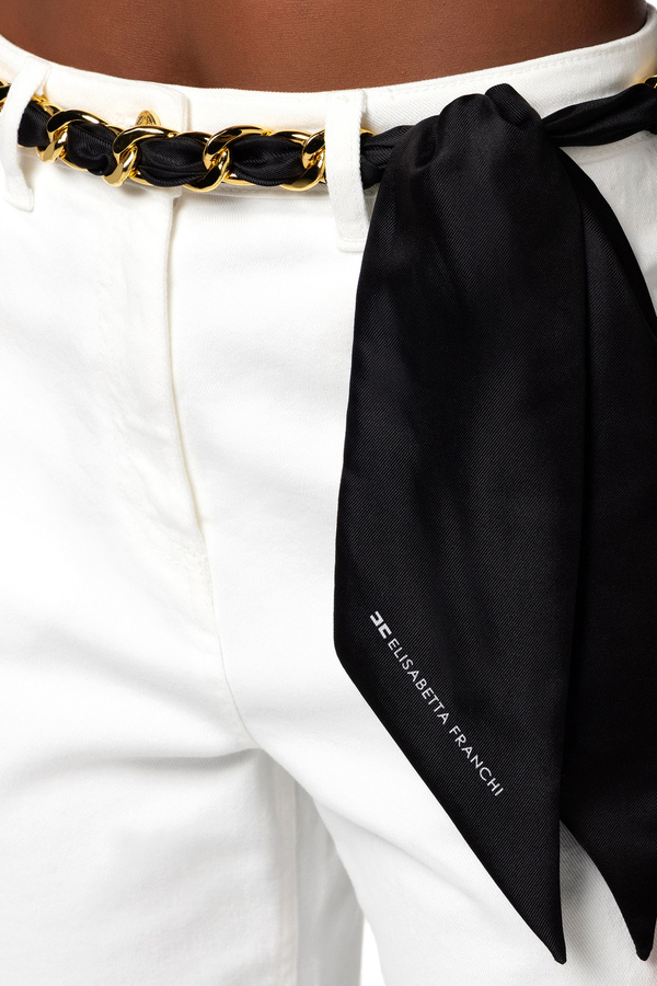 Cropped palazzo jeans with chain belt - Elisabetta Franchi® Outlet