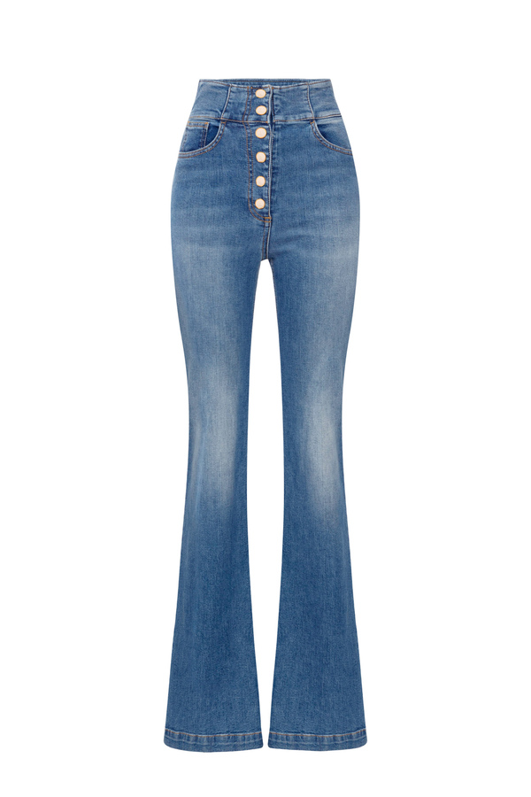 Palazzo jeans with row of buttons - Elisabetta Franchi® Outlet
