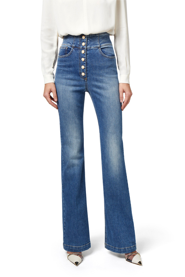 Palazzo jeans with row of buttons - Elisabetta Franchi® Outlet