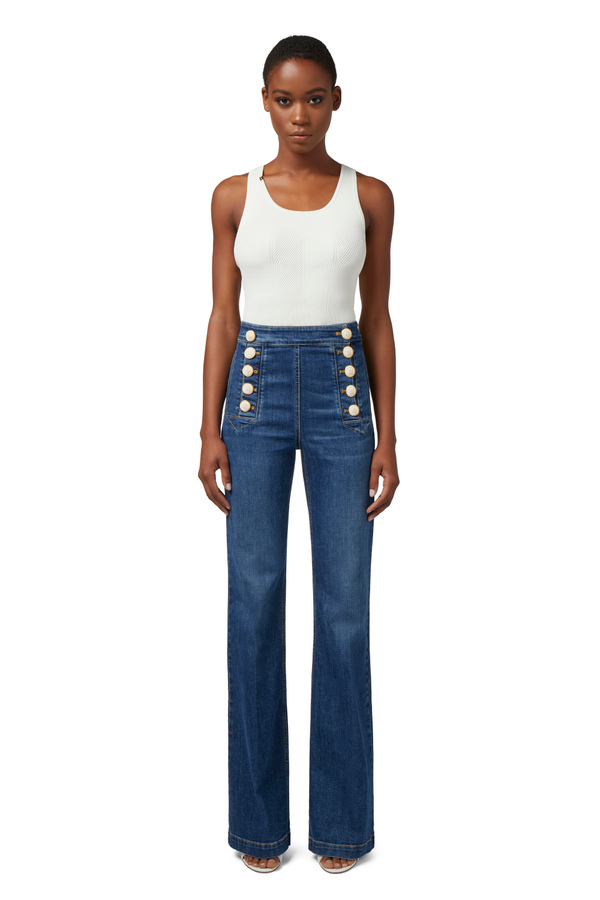 Palazzo jeans with buttonhole - Elisabetta Franchi® Outlet