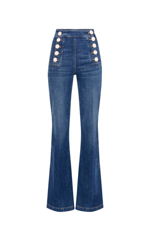 Palazzo jeans with buttonhole - Elisabetta Franchi® Outlet