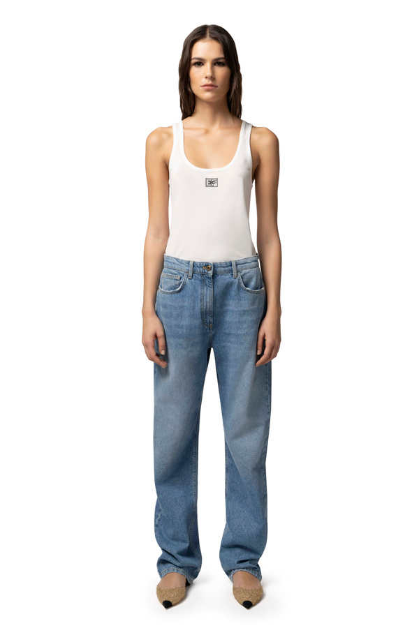 Straight leg jeans with embroidery - Elisabetta Franchi® Outlet