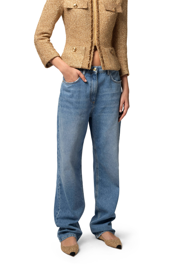 Straight leg jeans with embroidery - Elisabetta Franchi® Outlet