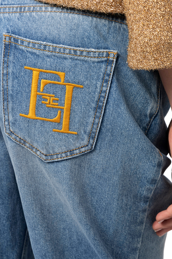 Straight leg jeans with embroidery - Elisabetta Franchi® Outlet