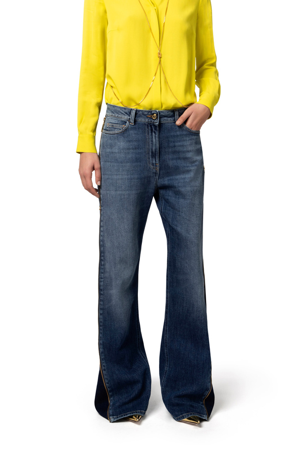 Jeans a palazzo con maxi zip - Elisabetta Franchi® Outlet