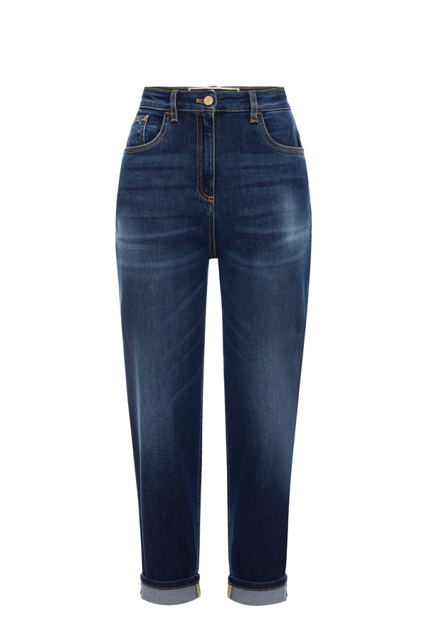 Regular fit denim trousers with turn-ups - Elisabetta Franchi® Outlet