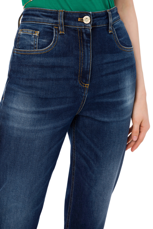 Regular fit denim trousers with turn-ups - Elisabetta Franchi® Outlet