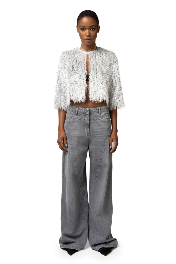 Palazzo jeans with diagonal cuts - Elisabetta Franchi® Outlet