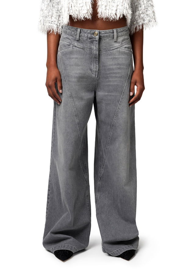 Palazzo jeans with diagonal cuts - Elisabetta Franchi® Outlet