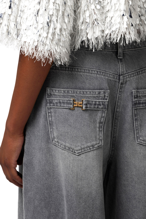 Palazzo jeans with diagonal cuts - Elisabetta Franchi® Outlet