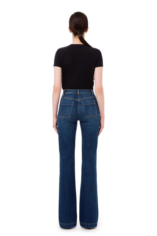 Palazzo denim trousers with studs - Elisabetta Franchi® Outlet