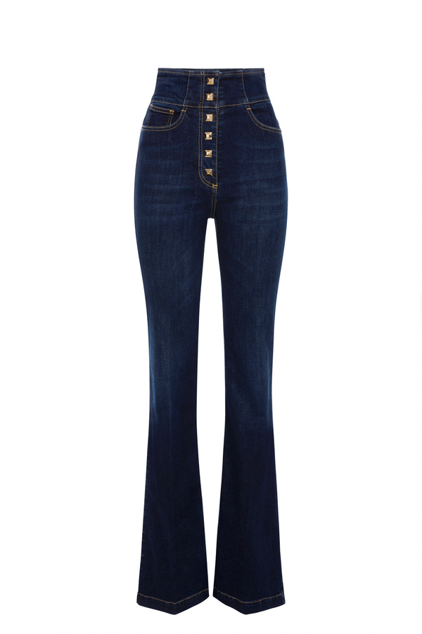High waist jeans with maxi studs - Elisabetta Franchi® Outlet