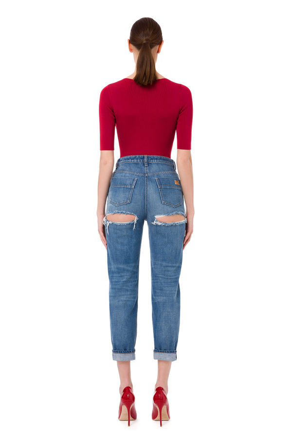 Jeans with ripped details - Elisabetta Franchi® Outlet