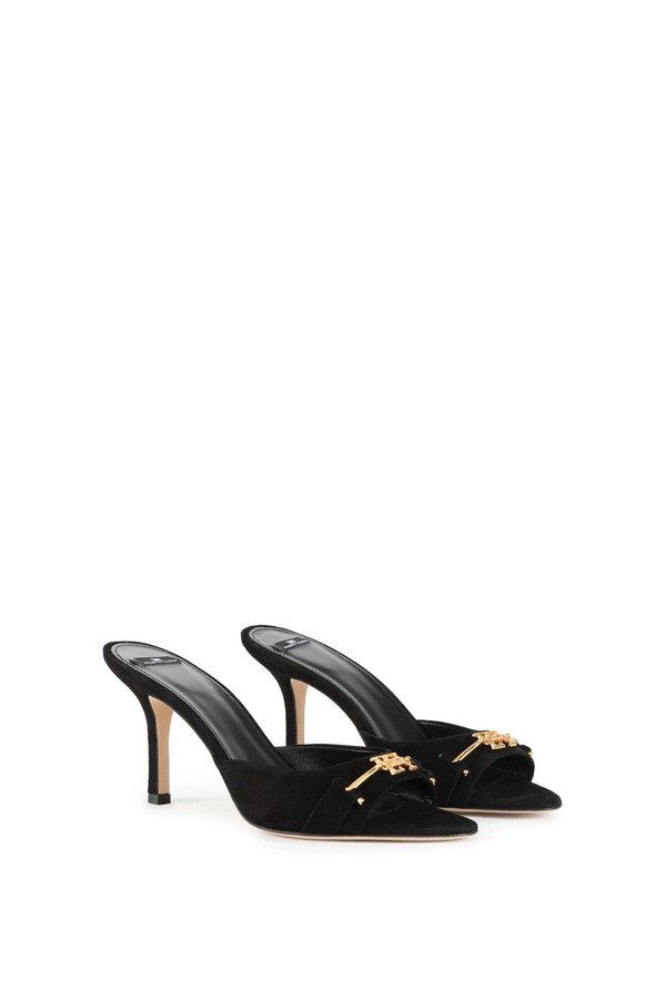 Suede slider sandals with horsebit - Elisabetta Franchi® Outlet
