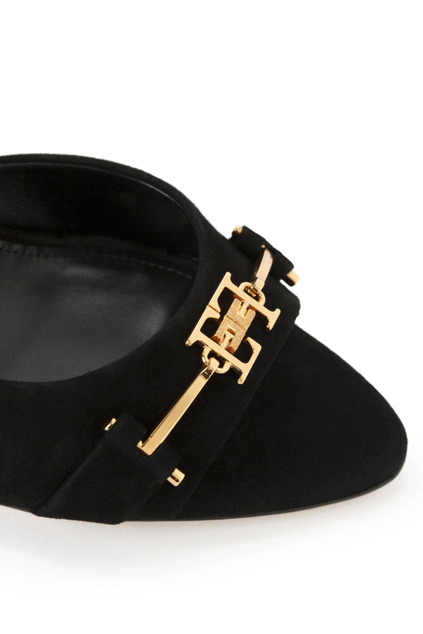 Suede slider sandals with horsebit - Elisabetta Franchi® Outlet