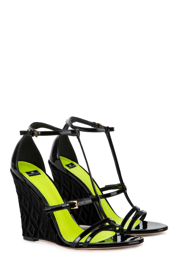Wedge sandals in patent leather - Elisabetta Franchi® Outlet