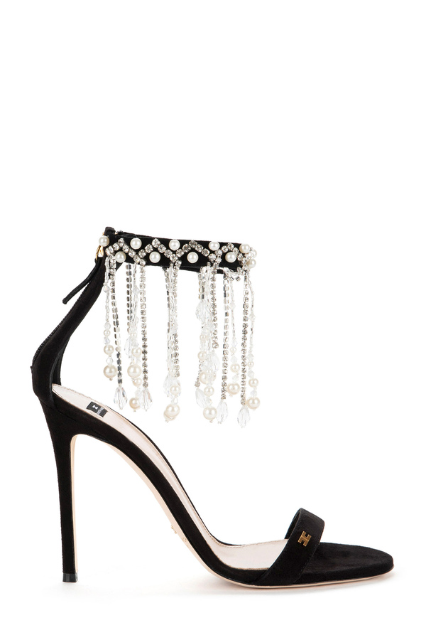 Sandal with rhinestone and pearl chain - Elisabetta Franchi® Outlet