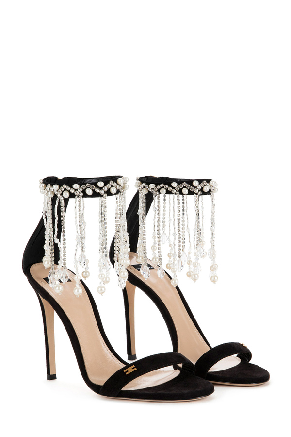 Sandal with rhinestone and pearl chain - Elisabetta Franchi® Outlet