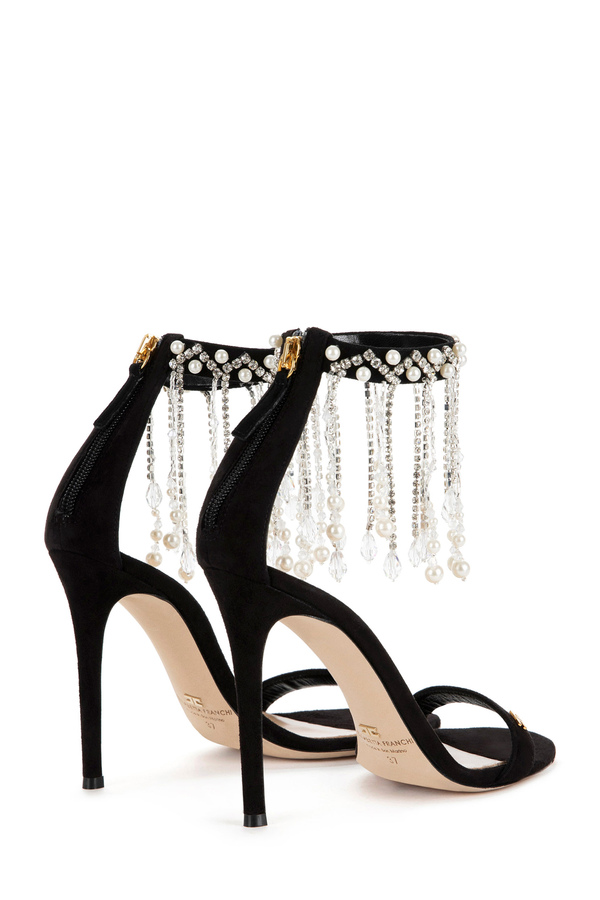 Sandal with rhinestone and pearl chain - Elisabetta Franchi® Outlet