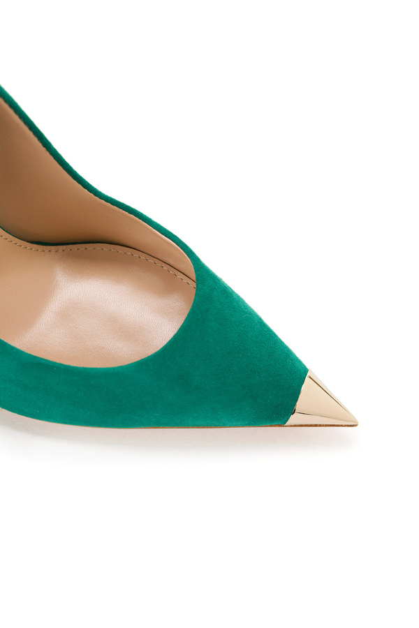 Suede pumps with gold sculptured heel - Elisabetta Franchi® Outlet