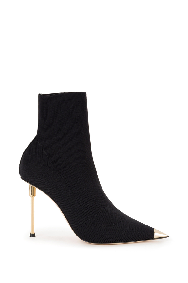 Suede leather ankle boots with gold sculptured heel - Elisabetta Franchi® Outlet